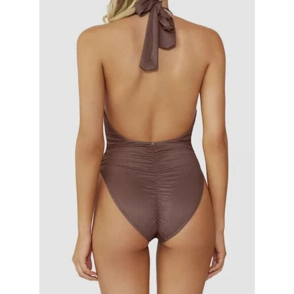 PQ Women's Brown Celine Metallic Rib-Knit One-Piece Swimsuit Size Small NWT $154 - Picture 2 of 8